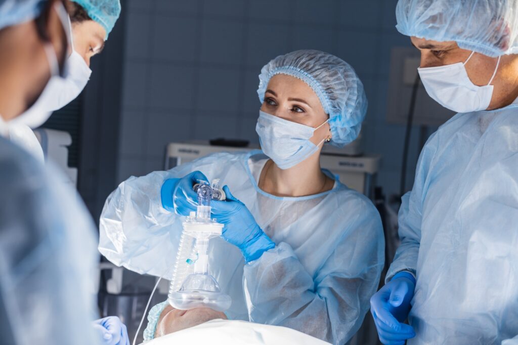 Pre oxygenation for general anesthesia. Surgery equipment